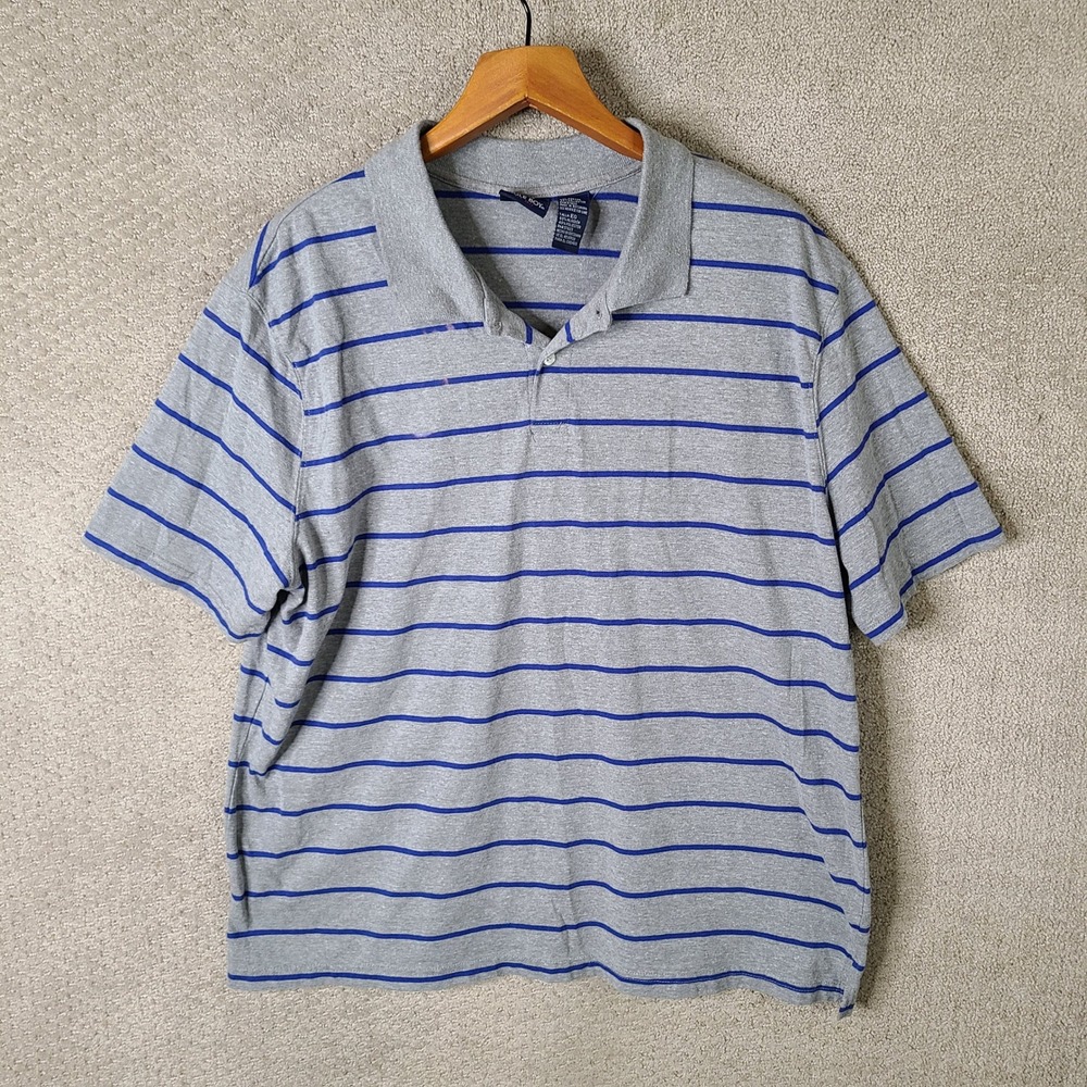 Bugle Boy Shirt Mens XL‎ Gray Blue Striped Polo Short Sleeve Cotton Blend Casual